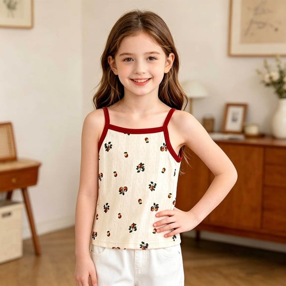 ATOGUTA Girl's Tank Top Undershirts Spaghetti Strap Summer Cute Sleeveless Casual Camisole Shirts Size 0-12, Beige