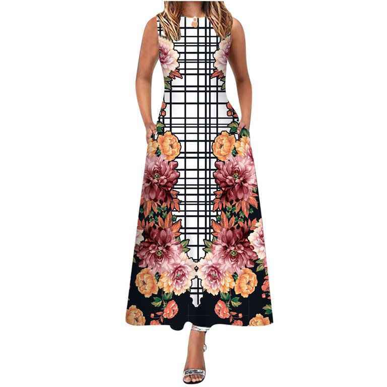 knee length dresses for ladies Summer Women's Vintage Printed Bohemian Dress Elegant Ladies Casual Lo –  Trendy ShopLand