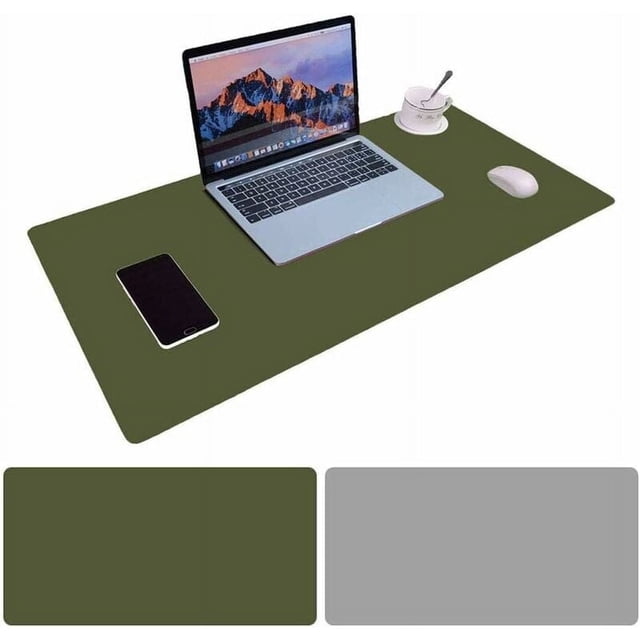 Stylish Leather Desk Pad Protector For Office And Home Use, Protective Surface Pu Leather Desk Blotter With Non-Slip Design, Accommodates Laptop Keyboard And Mouse (Dark Green+Gray, 900 X 400 X 2 Mm)