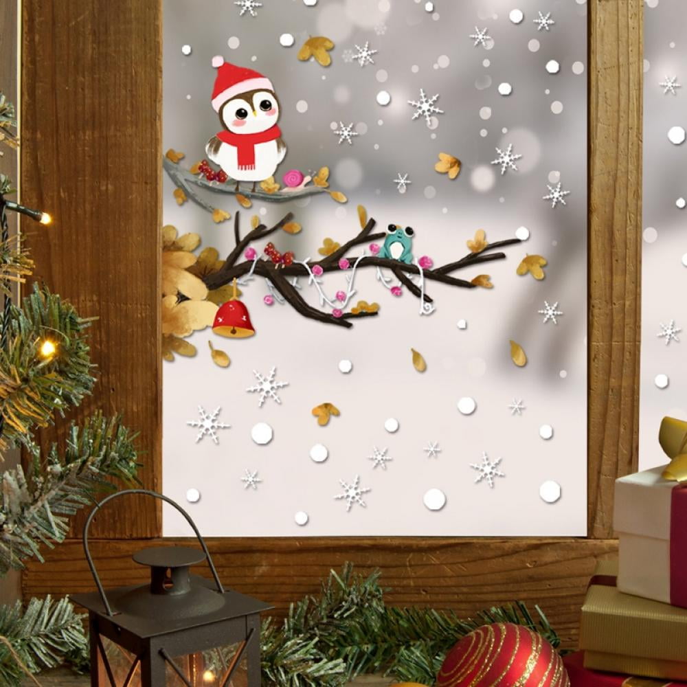CHRISTMAS TREE SLEIGH GLITTER WINDOW CLINGS INDOOR DECORATIONS 8 PCS 