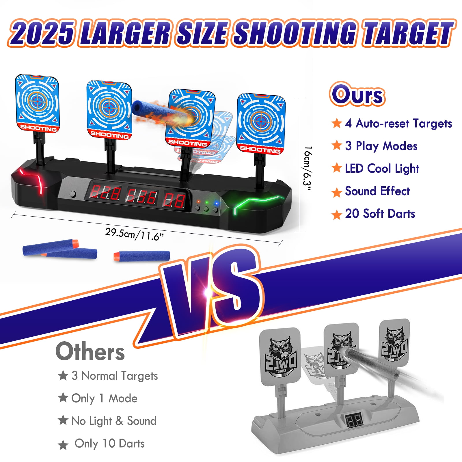 Electronic Shooting Targets for Nerf, Auto Reset Digital Target with LED Light, Gift Toy for Kids Boys Girls 4 5 6 7 8 - Black