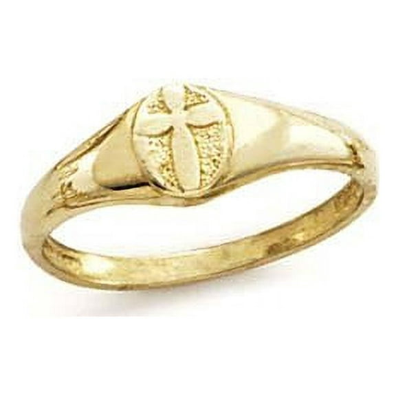 14k Yellow Gold Cross In Oval Ring - 1.8 Grams - Size 7.0