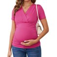 thumbnail image 1 of Blusa de lactancia de verano para mujeres INSPIRE CHIC, con cuello en V, manga corta, tops para embarazo, camisetas fruncidas, color rosa caliente mediano, 1 of 6