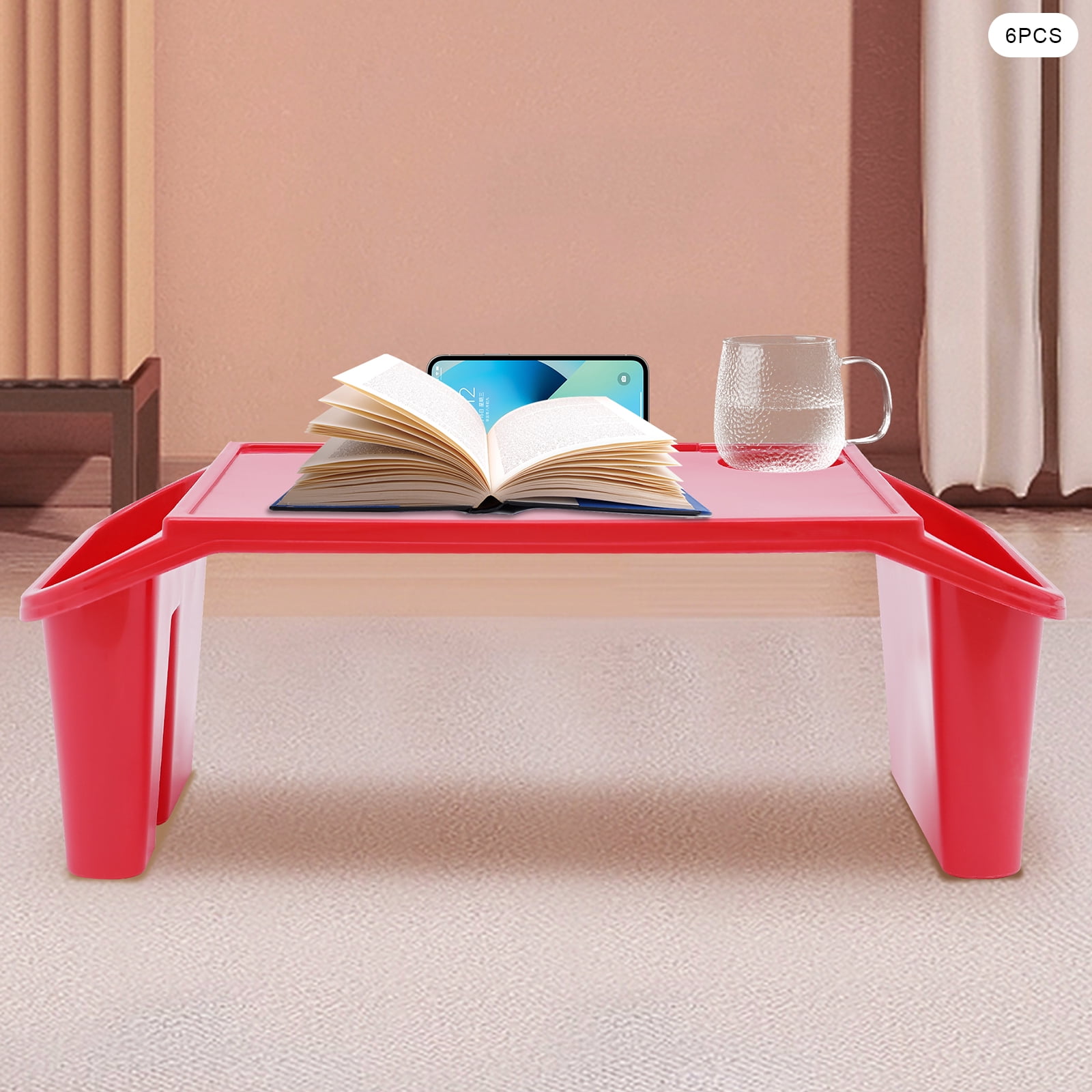 Kids Lap Desk Tray for Ages 1-9, Compact, Stackable, Red, with Storage Compartments for Snacks, Drinks, Phones, and More