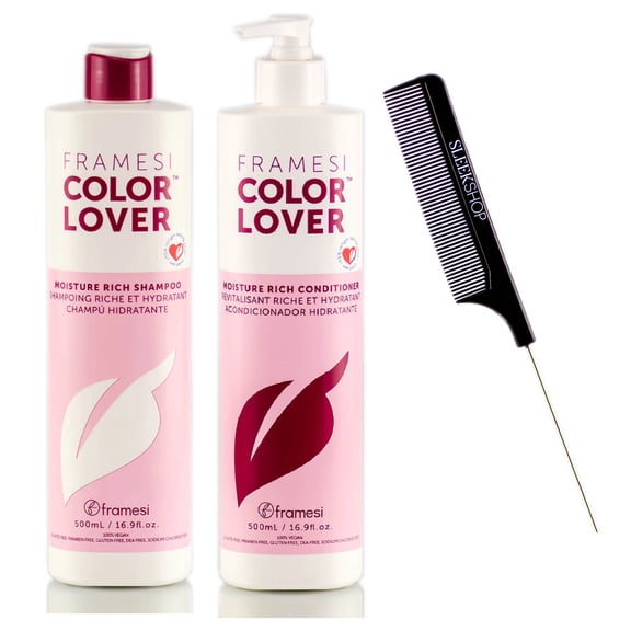 Framesi COLOR LOVER Moisture Rich Shampoo & Conditioner DUO SET (w/ Sleek Comb) Sulfate-Free, Ultra-Hydrating for Dry Hair (16.9 oz 16.9 oz - ORIGINAL KIT)