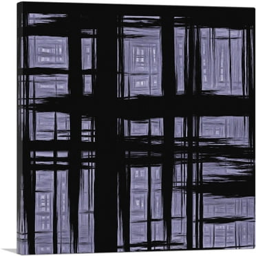 ARTCANVAS Black and Purple Lines Modern Canvas Art Print - Size: 18" x 18" (0.75" Deep)