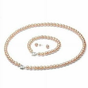 ADDURN 9-10mm Pink Freshwater Pearl Heart-Shape Sterling Silver Necklace (18"), Bracelet (7") Set with Bonus Pearl Stud Earrings