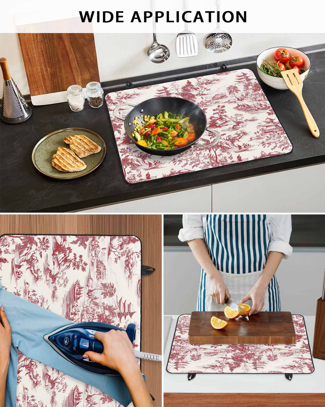 nqOlkjepod Large Induction Cooktop Protector Mat 24"x21", Red Garden Retro Stove Top Covers for Electric Stove, Modern Art Building Tree Boat Stove Burner Cover Mats, Glass Top Stove Cover