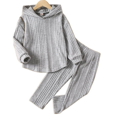 

PRINxy Hooded Pullover Sweatshirt Top + Pants Set Cotton Loungewear Suitable For Ages 1-7 Years Old Gray 5Y