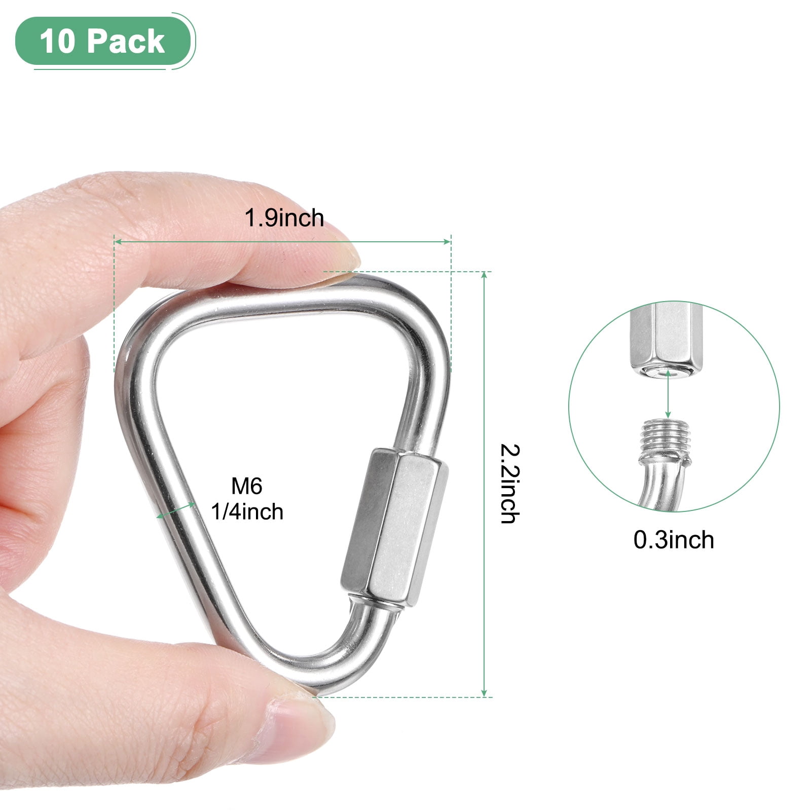10-Pack Quick Chain Link Connector, M6 1/4" 304 Stainless Steel Triangle Locking Repair Chain Links for Swing/Camping/Hiking/Backpack, Twist Key Ring Screw Chain Link [Silver]