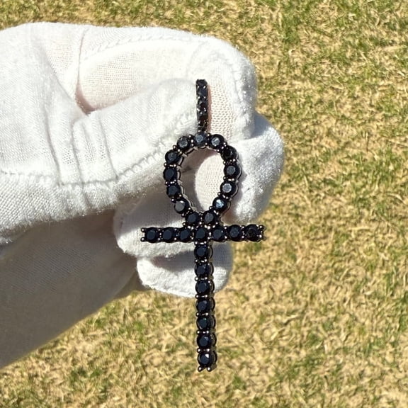 2Ct Round Lab Created Black Diamond Egyptian Ankh Pendant 14K Black Gold Plated