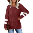 thumbnail image 2 of Haute Edition Female Women's Varsity Stripe Slouchy Long Sleeve T-Shirt Top, 2 of 3