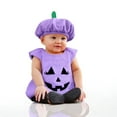 thumbnail image 2 of Gelikeya Halloween Clothes for Baby Girl Boy Pumpkin Outfits Flutter Sleeve Romper Tops Hats 2 Piece Activewear Sets (#07 Purple, 3-4 Years), 2 of 9