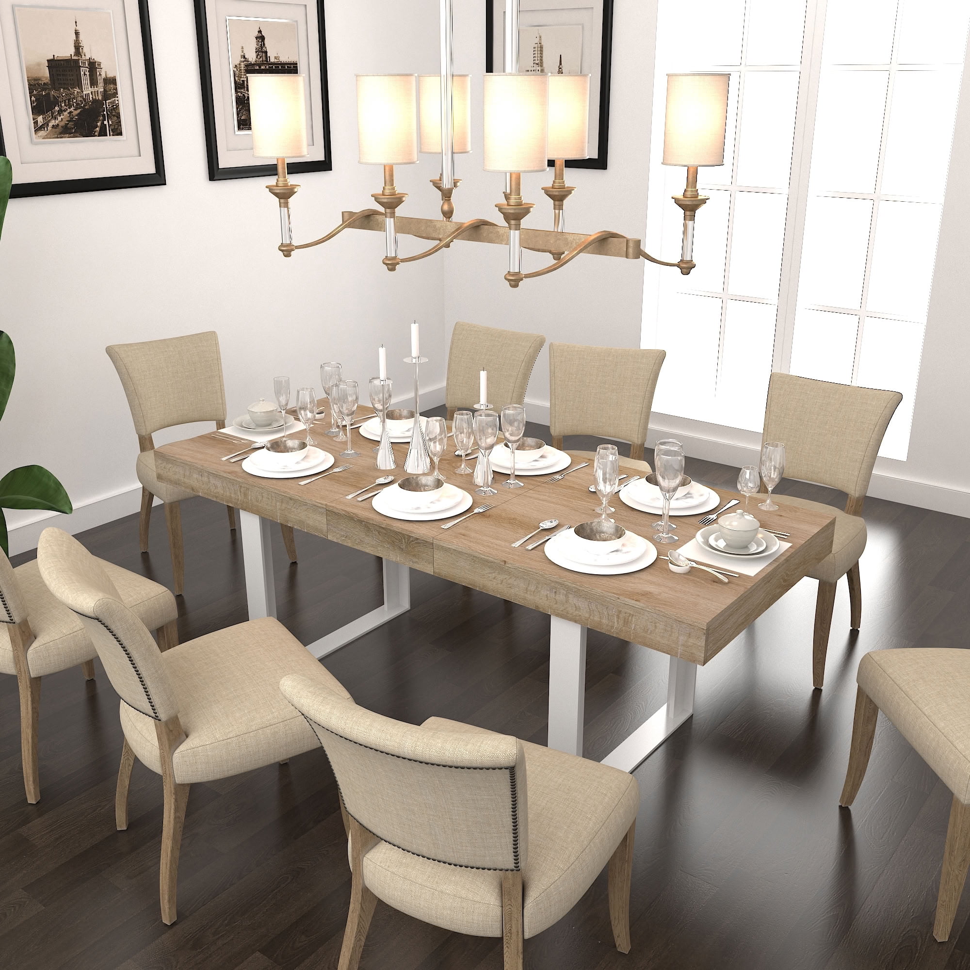 MAYEERTY Extendable Rectangular Dining Table for 6-10 People, Expandable Wood Kitchen Table with Hidden Storage Extension Leaf, for Home Apartment