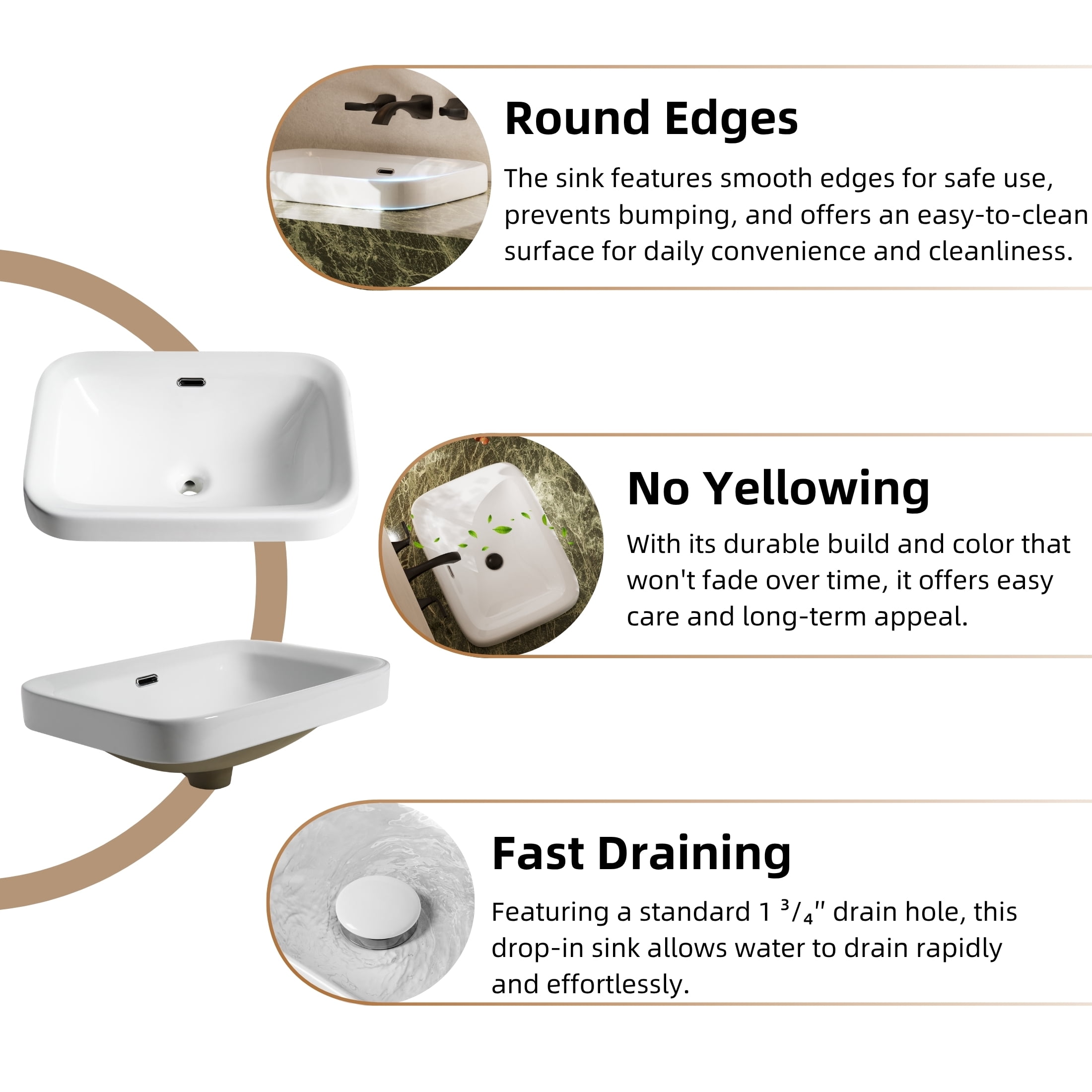 Los Flexi 22 in x 17 in White Rectangular Semi Recessed Bathroom Sink with Overflow Drop In Installation
