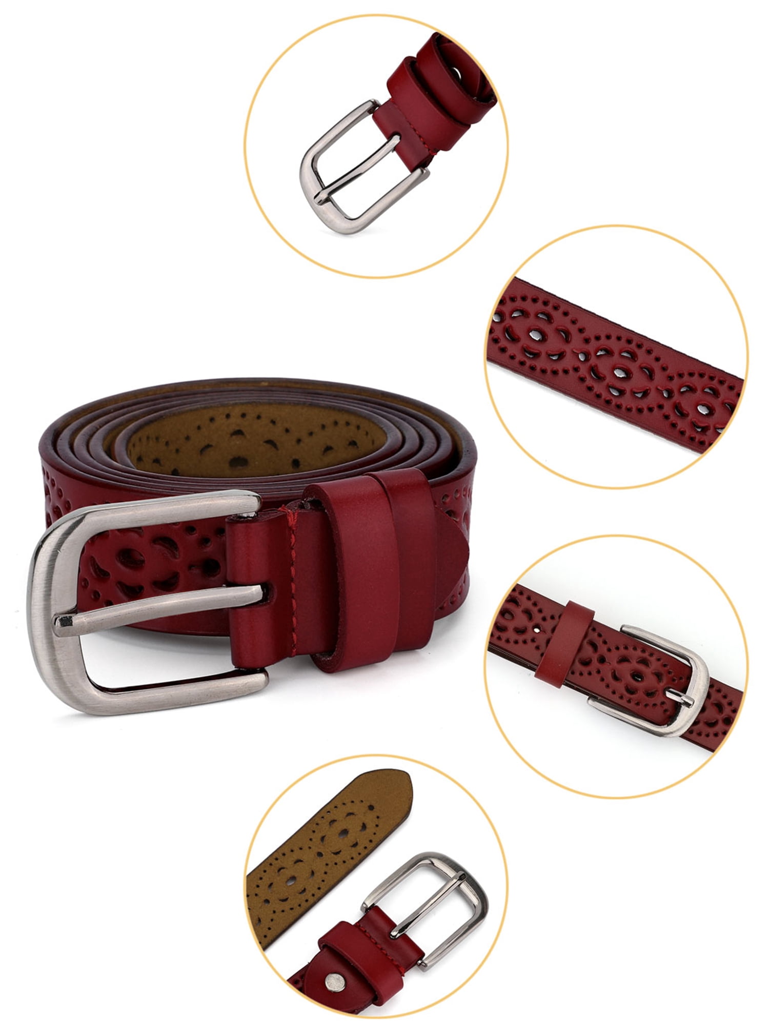 Unique Bargains Women's Vintage Hollow Floral Faux Leather PU Belt with Buckle