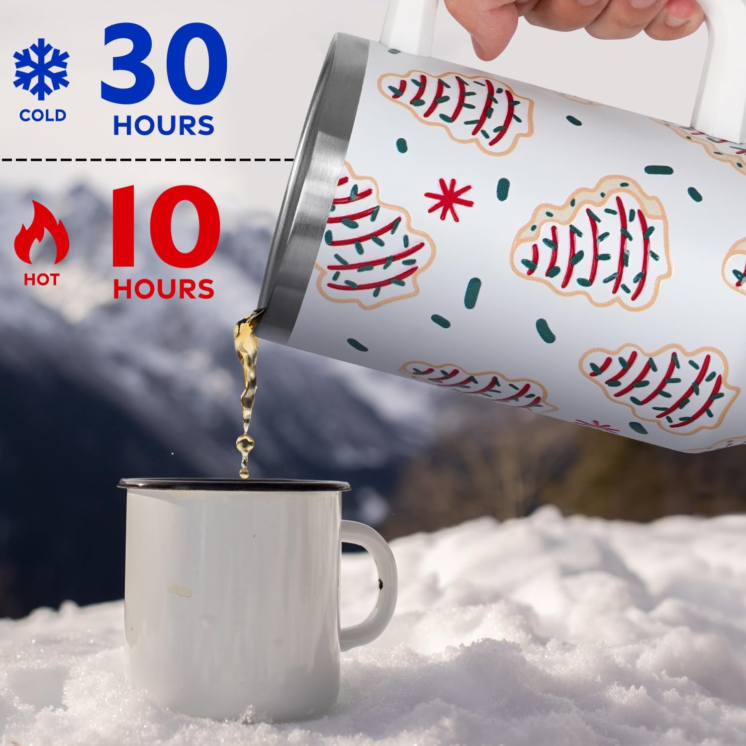 Christmas Cakes Tumbler with Handle and Straw Lid 40 oz,Cute Merry Xmas Tree Cake Gifts for Women Vacuum Insulated Leak Proof Tumbler,Winter Holiday Accessories Stainless Steel Coffee Cup Mug