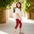 thumbnail image 4 of QUOTAY Pantalons Fille Confortables Extensibles Capri Yoga avec Garniture en Strass Taille Haute pour École Extérieur Été Pantalons Rouges,110, 4 of 7
