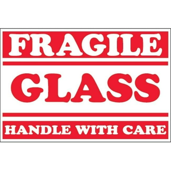 2 x 3 in. - Fragile - Glass - Handle with Care Labels - Red & White - Roll of 500