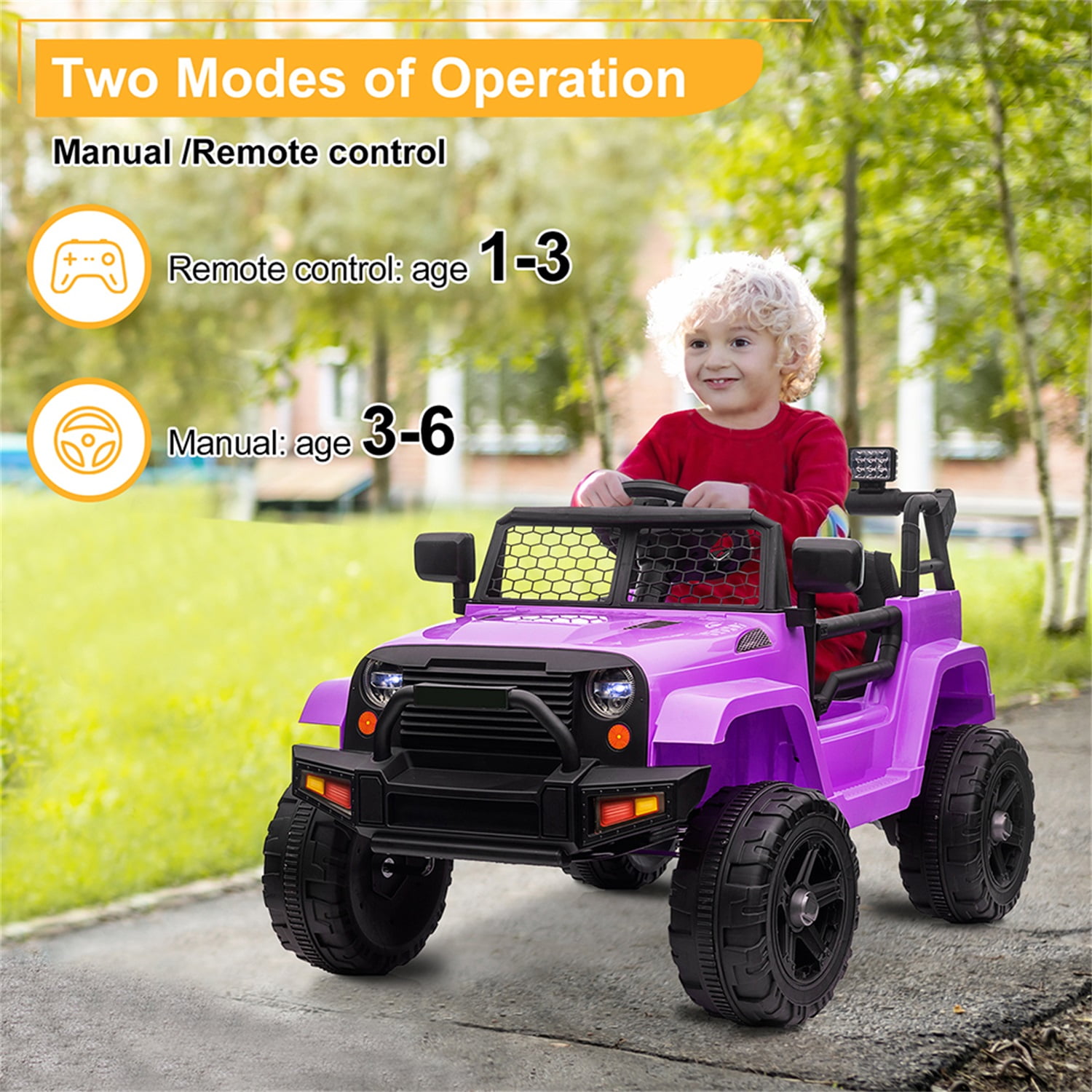 CIPACHO 12V Kids Ride On Truck Car Toy with Parent Remote Control, Spring Suspension, LED Lights, Purple