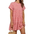 thumbnail image 6 of Floral Printed Womens Ruffles Boho Babydoll Loose Swing Casual Short Mini T-Shirt Dress, 6 of 6