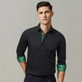 thumbnail image 3 of HISDERN Dress Shirts for Men Long Sleeve Formal Inner Collar Button Down Shirt Black Green, 3 of 7