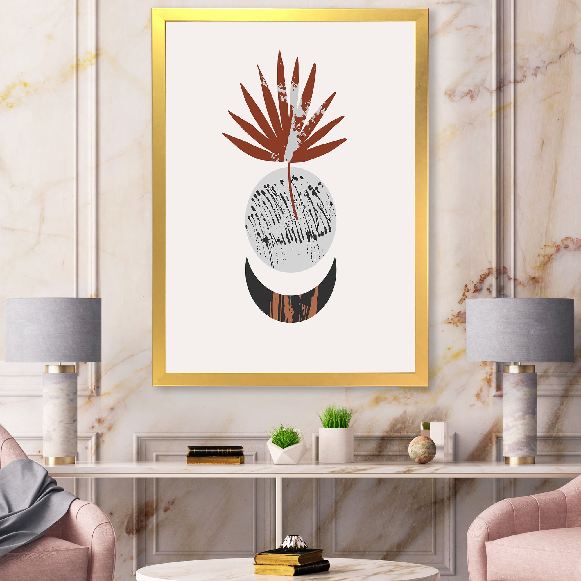 Designart 'Sun and Moon Shapes In Retro Terracotta Tones V' Modern Framed Art Print