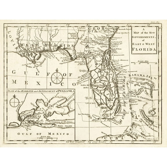 Historic State Map - Florida - Gibson 1763 - 30.08 x 23 - Vintage Wall Art