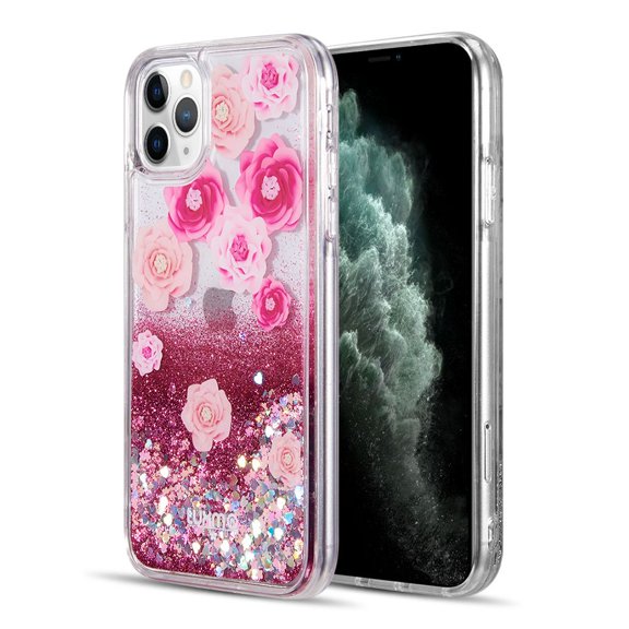 Bemz Liquid Case for iPhone 14 Pro (Waterfall Glitter Bling) - Pink Flowers