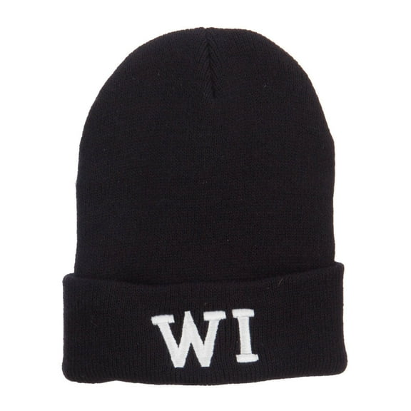 WI Wisconsin State Embroidered Cuff Beanie - Black OSFM