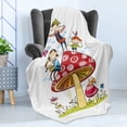 thumbnail image 4 of Funny Cartoon Soft Flannel Fleece Throw Blanket, Portrait of a Happy and Funky Family on a Large Mushroom Dog Butterflies, Cozy Plush for Indoor and Outdoor Use, 50" x 60", Multicolor, by Ambesonne, 4 of 5