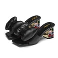 thumbnail image 4 of YDN Women's Bows Open Toe Slides Sandals Rhinestone Block Low Heeled Slip On Mules Casual Shopping Shoes Size 7 Black, 4 of 4
