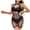 Black, variant on Womens Fishnet Mini Dress One Piece Lingerie Set Halter Neck Underwire Bra Cutout Mesh Bodycon Chemise Stretchy Lightweight Nightwear Date Nights Solid Color