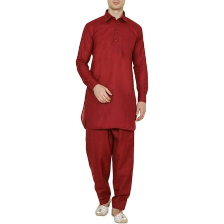 

Royal Kurta Men s Linen Maroon Pathani Suit