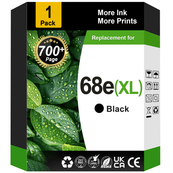 68 Ink Cartridge Compatible for HP 68e Black Ink Cartridge for HP Ink 68 for Envy 6155e 6555e 6152e 6552e 6120e 6132e Printer (1 Black)
