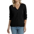 thumbnail image 3 of QUALFORT Women’s 100% Cotton Lightweight Button-Front Cardigan Sweater，v neck Long Sleeve Knit, 3 of 7