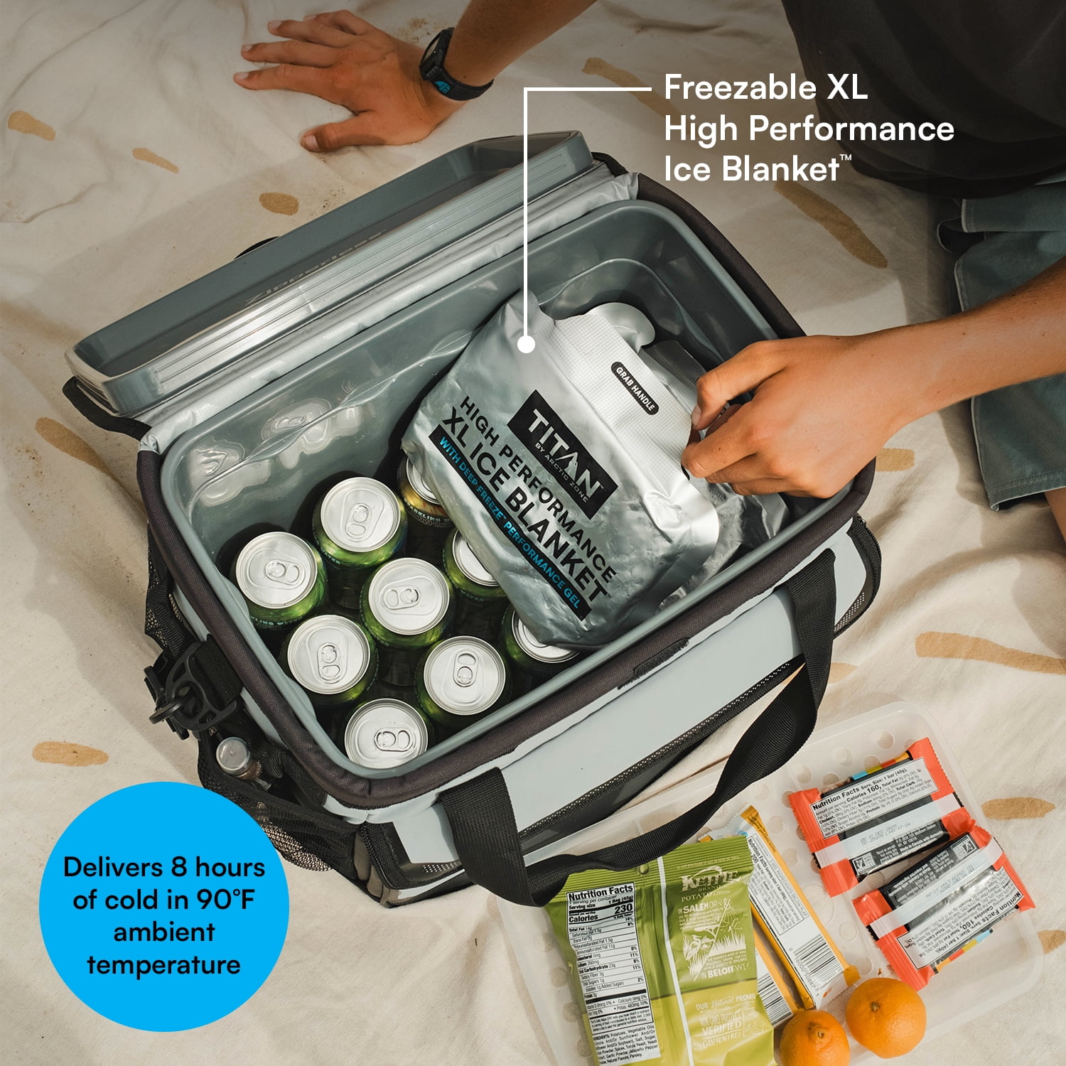 Titan by Arctic Zone 38-Can 25-Quart Iceless Zipperless Soft Cooler with Ice Blanket, Quarry Gray