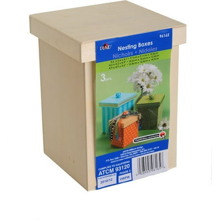 Plaid Wood Nesting Boxes, Set of 3