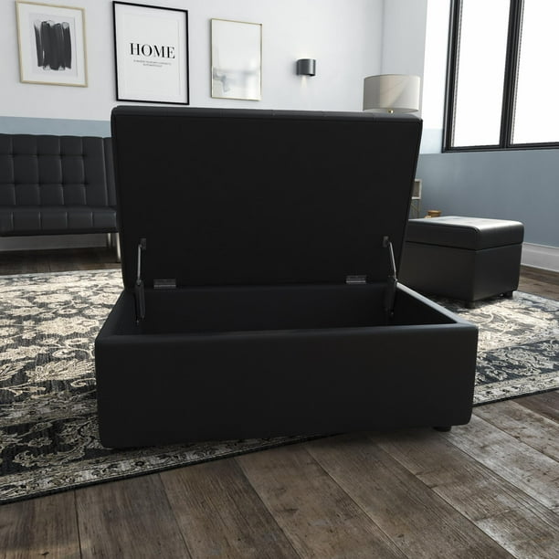 Dhp Emily Rectangular Storage Ottoman Multiple Colors Black Faux Leather Com Dhp Emily Rectangular Storage Ottoman, Dhp Emily Convertible Futon Sofa Couch Vanilla Faux Leather Jacket