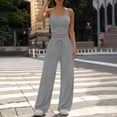 thumbnail image 4 of Hurxie Women's 2 Piece Pajama Lounge Set Summer Matching Lounge Sets Spaghetti Strap Tank Top Comfy Wide Leg Pants Sets Dark Gray,XL, 4 of 6