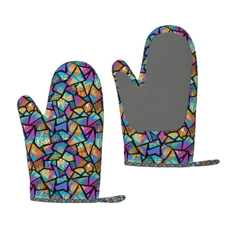 

Zeuib Colored Glass1 Print Oven Mitts Oven Gloves with Non-Slip Silicone Heat and Slip Resistant Cooking Mitt Set for Cooking and Baking (2 Count)