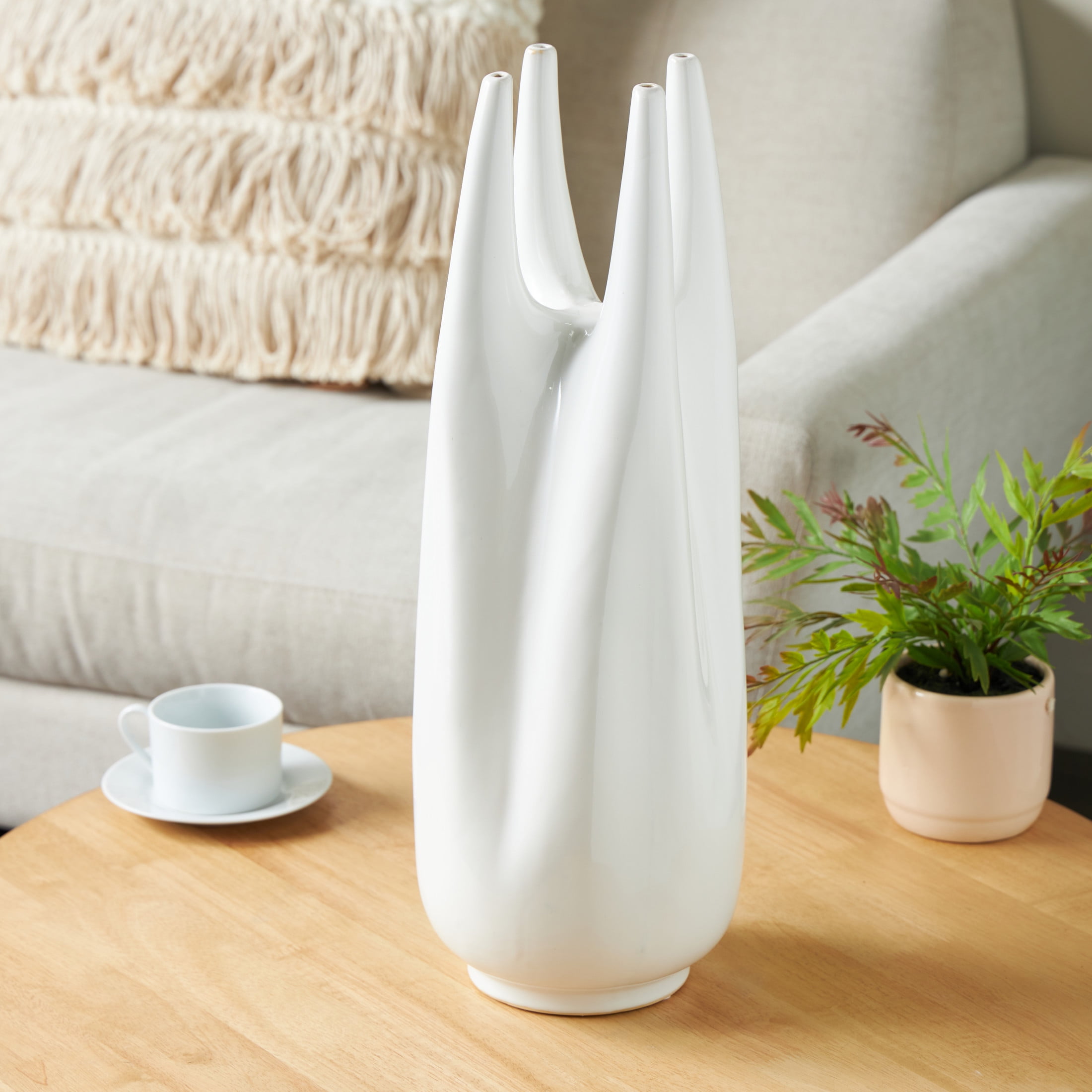 DecMode 22" Abstract White Ceramic Vase with Multiple Openings