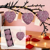 EWASWON 3-Piece Valentine's Day Heart Ornaments, Pink Glitter Plastic Hanging Decor, Sparkling 3D Heart Pendant for Home Party Wedding, Valentine's Gifts for Ki-ds