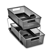 madesmart 2-Tier Organizer with Dividers - BATH COLLECTION Antimicrobial, Slide-out Baskets with Handles, Space Saving, Multi-purpose Storage & BPA-Fre, Large, Carbon Carbon - Antimicr