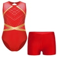 thumbnail image 1 of Raenseen Justaucorps de Gymnastique pour Filles avec Shorts Ensemble de Danse 2 Pcs Body de Ballet Rouge 6, 1 of 7