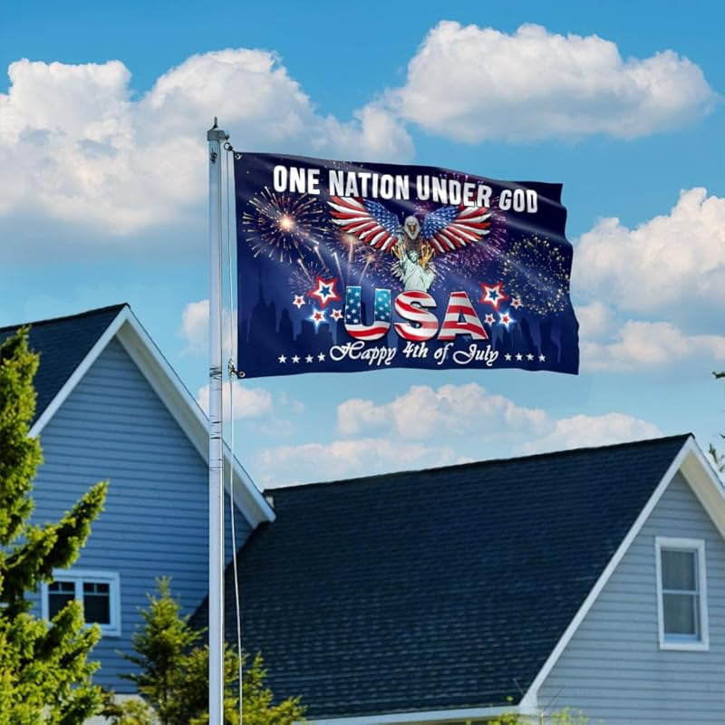 One Nation Under God 4th of July Patriotic Flag Grommet Flags 5x8 Double Sided US America Eagle Outdoor Garden Banner Decoration