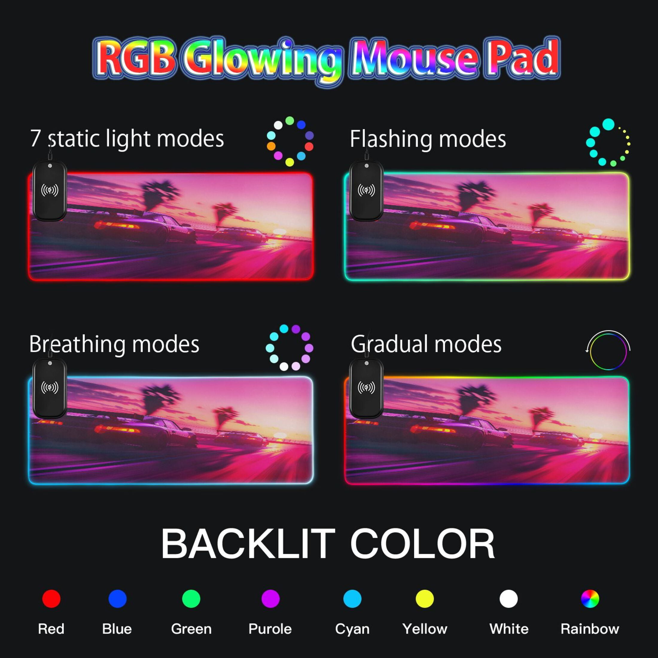 Wireless Charging Mouse Pad Large RGB Gaming Desk Mat 13 Light Modes Mousepad 31.5x11.8 Sport Cars Racing