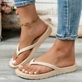 thumbnail image 3 of Lightweight Non Slip Flip Flops for Womens Open Toe Quick Drying Shower Sandals Low Platform Beach Thong Slides Beige Size 7, 3 of 5