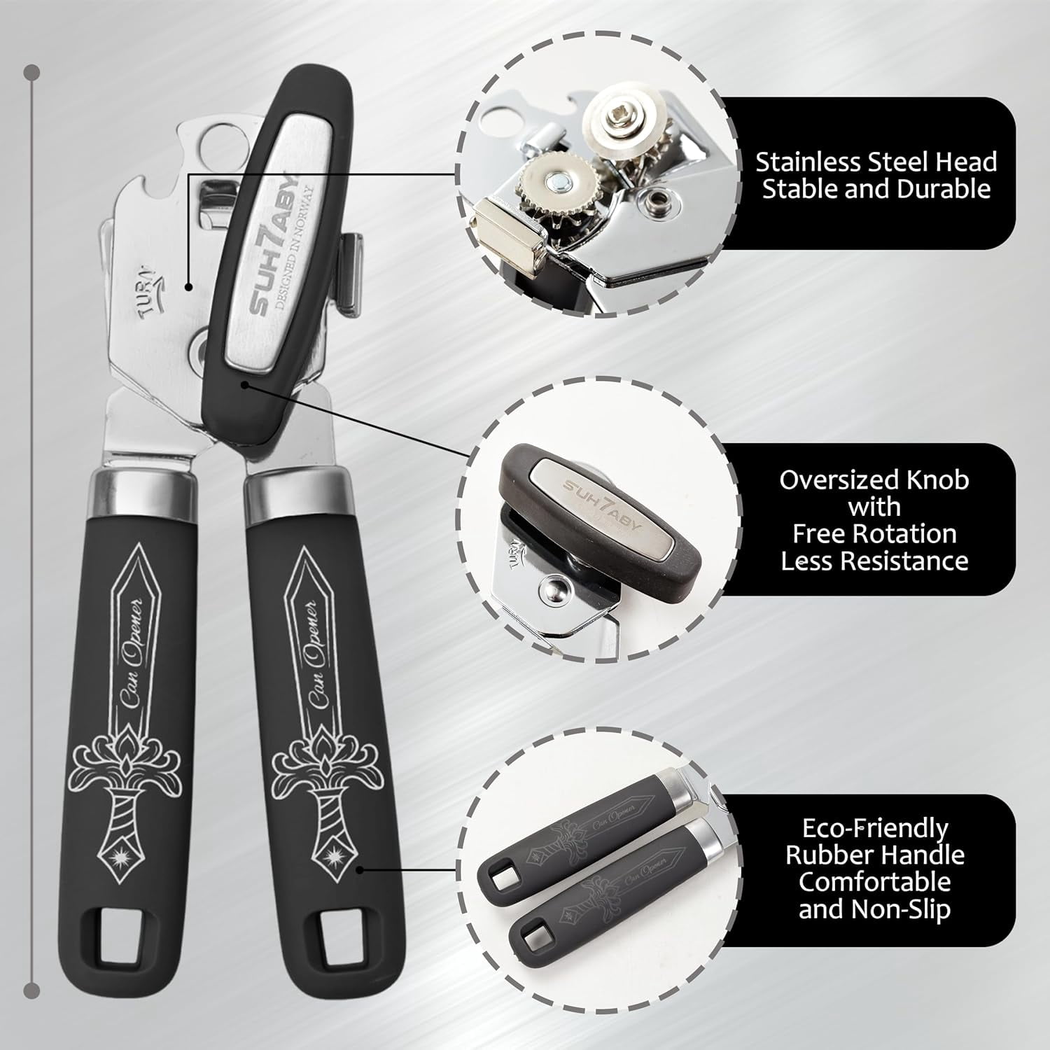 FRKSMD-Manual Can Opener with Magnet – Heavy Duty Hand Can & Bottle Opener, Stainless Steel Blade Smooth Edge Cutter, Ergonomic Rubber Grip, Easy Turn Kitchen Tool for Seniors, Arthritis Friendly (Bl