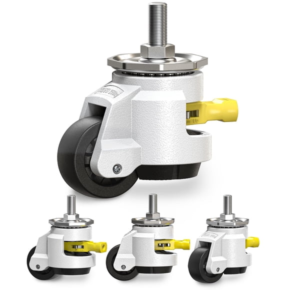 HOLKIE Leveling Stem Casters Set of 4 Heavy Duty Retractable Caster Wheels, 1/2" and M12 Stem Size, Total Capacity 2200 Lbs, Adjustable Wheel with Ratchet Handle for